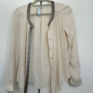 Aritzia T. Babaton silk bedazzled button up NWT
